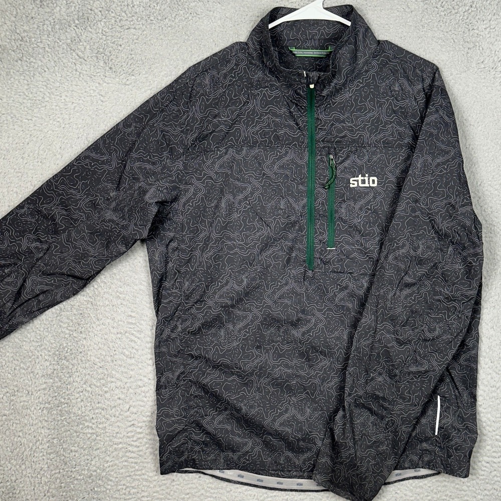 Stio Golf Jacket Mens Medium Black Grey Topographic Map Windbreaker Lightweight